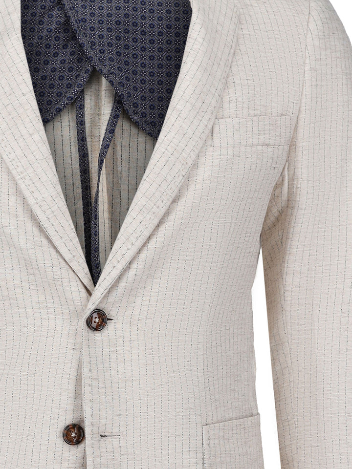 Beige Linen Striped Blazer