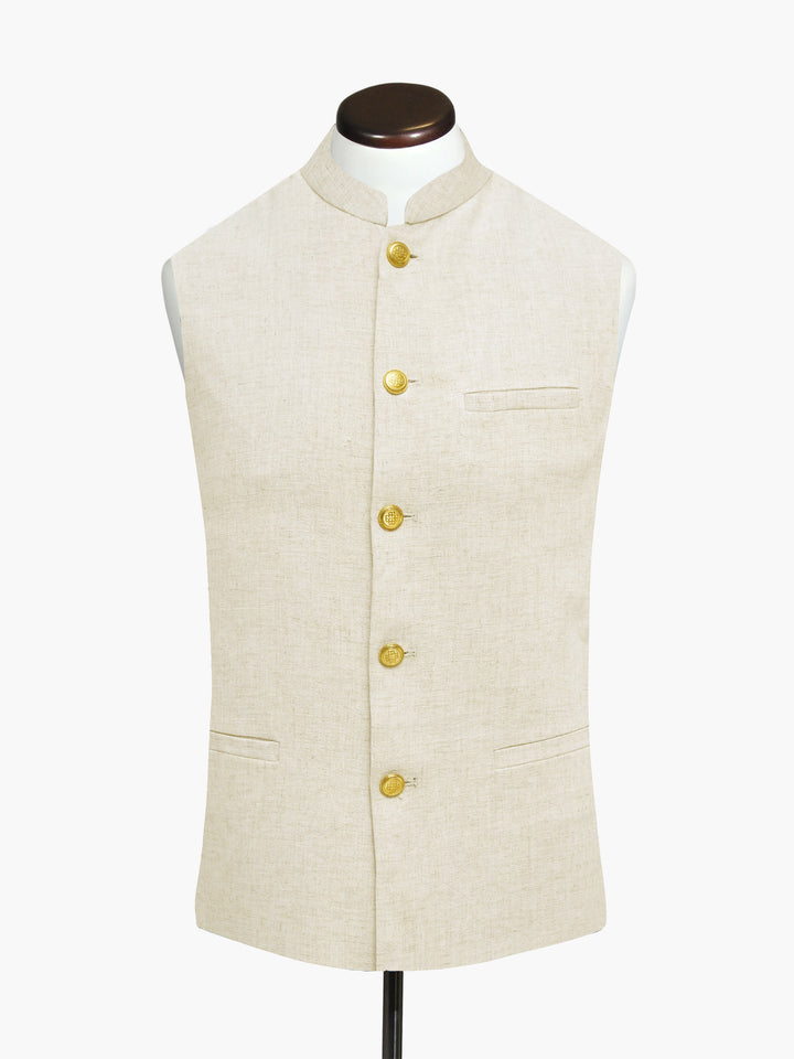 Beige Linen Waistcoat With Golden Buttons - Sartoria