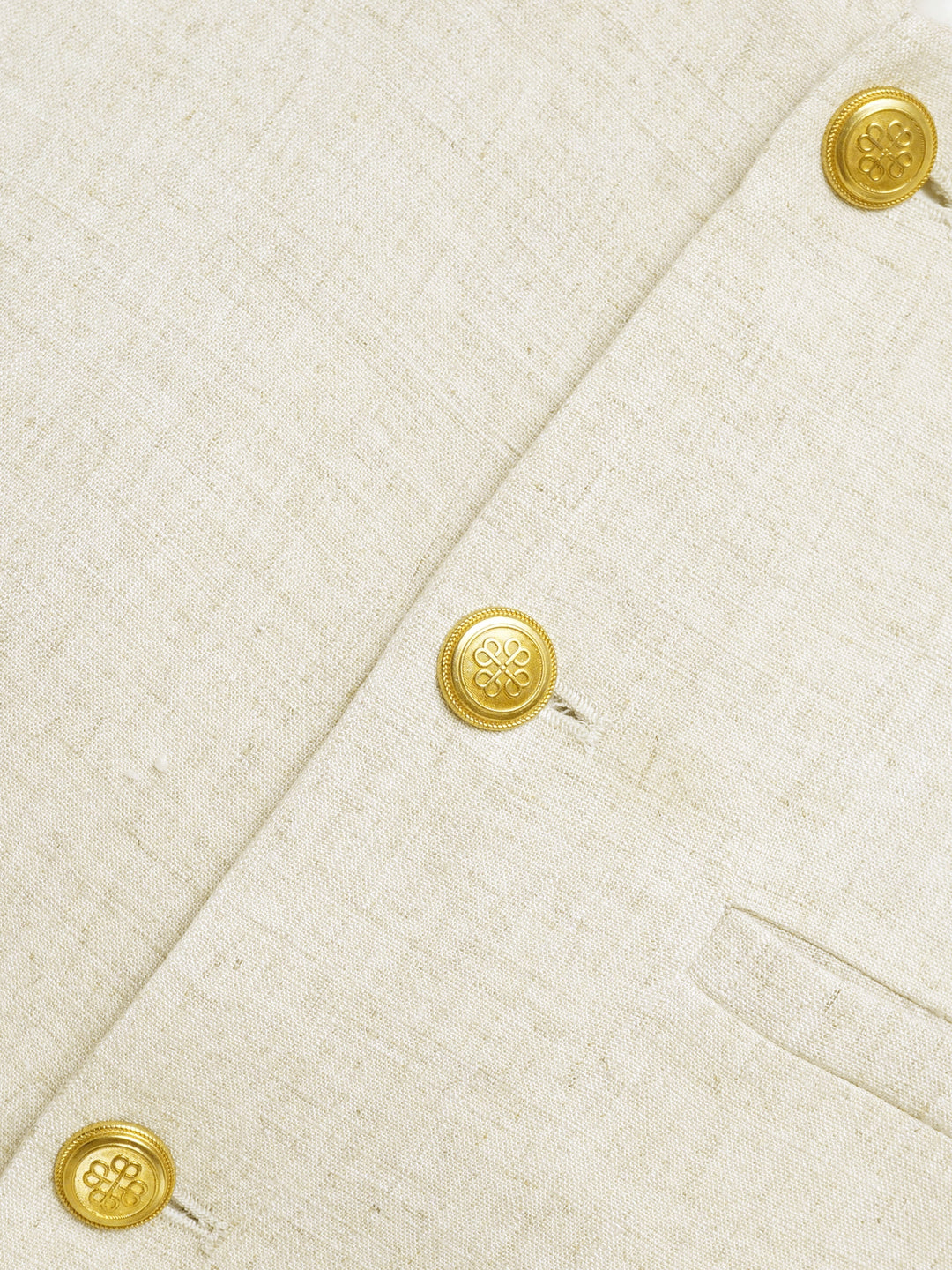 Beige Linen Waistcoat With Golden Buttons - Sartoria