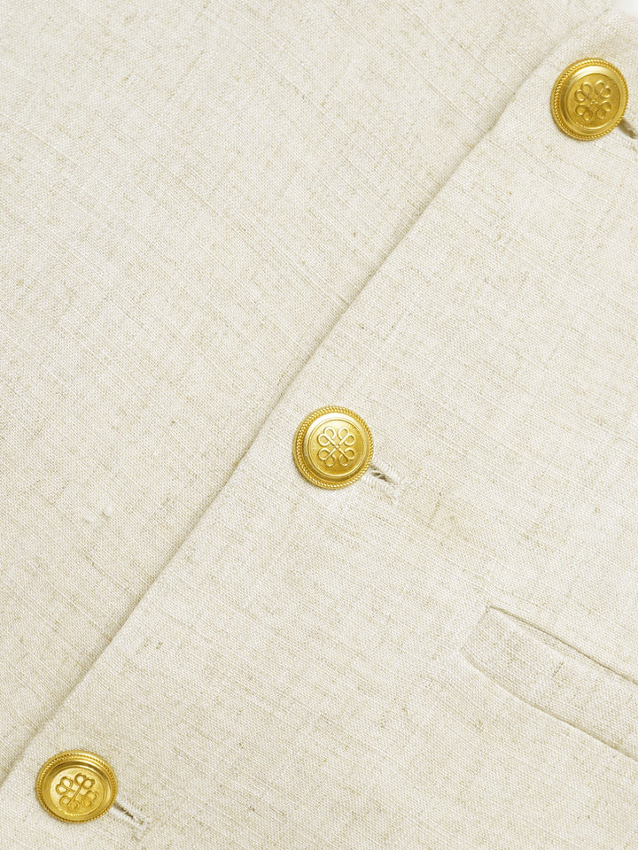 Beige Linen Waistcoat With Golden Buttons - Sartoria