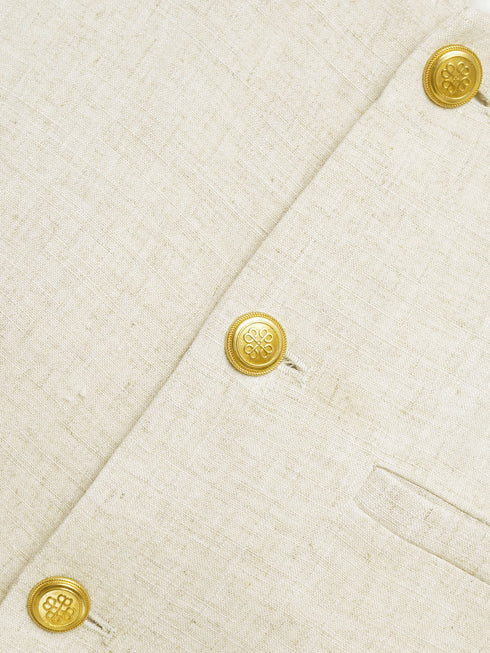 Beige Linen Waistcoat With Golden Buttons - Sartoria
