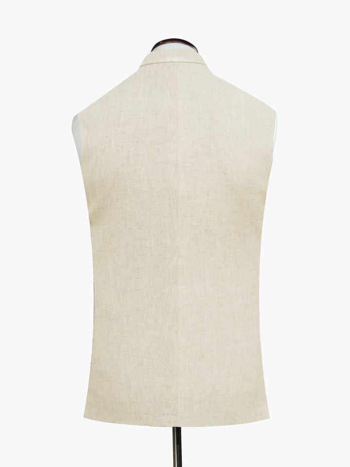 Beige Linen Waistcoat With Golden Buttons - Sartoria