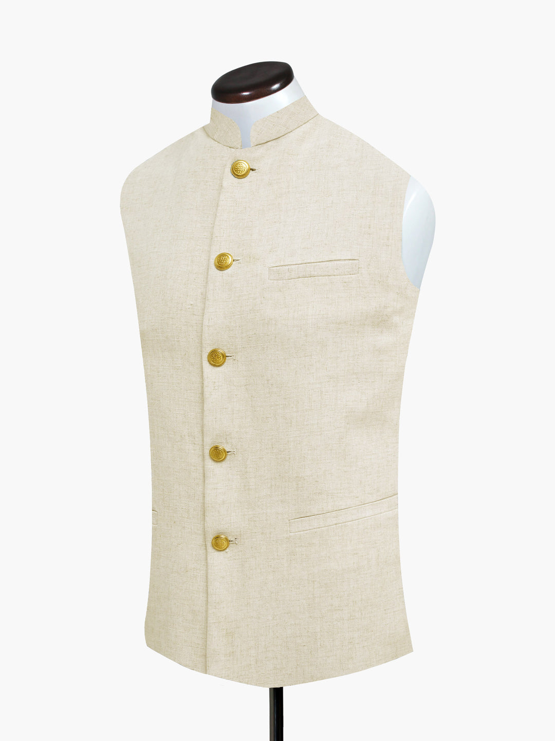 Beige Linen Waistcoat With Golden Buttons - Sartoria