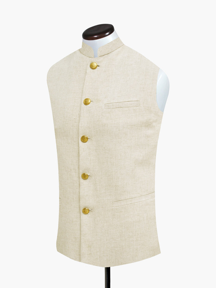 Beige Linen Waistcoat With Golden Buttons - Sartoria