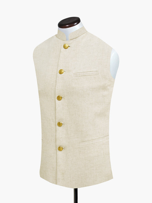 Beige Linen Waistcoat With Golden Buttons - Sartoria