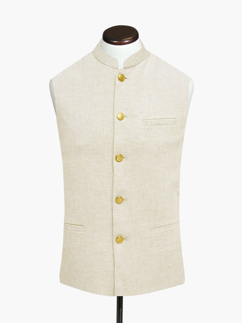Beige Linen Waistcoat With Golden Buttons - Sartoria
