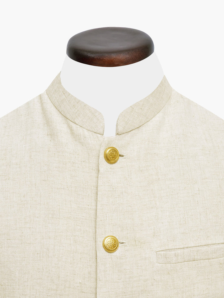 Beige Linen Waistcoat With Golden Buttons - Sartoria