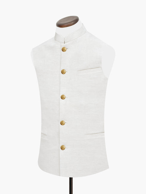 Beige Linen Waistcoat With Golden Buttons