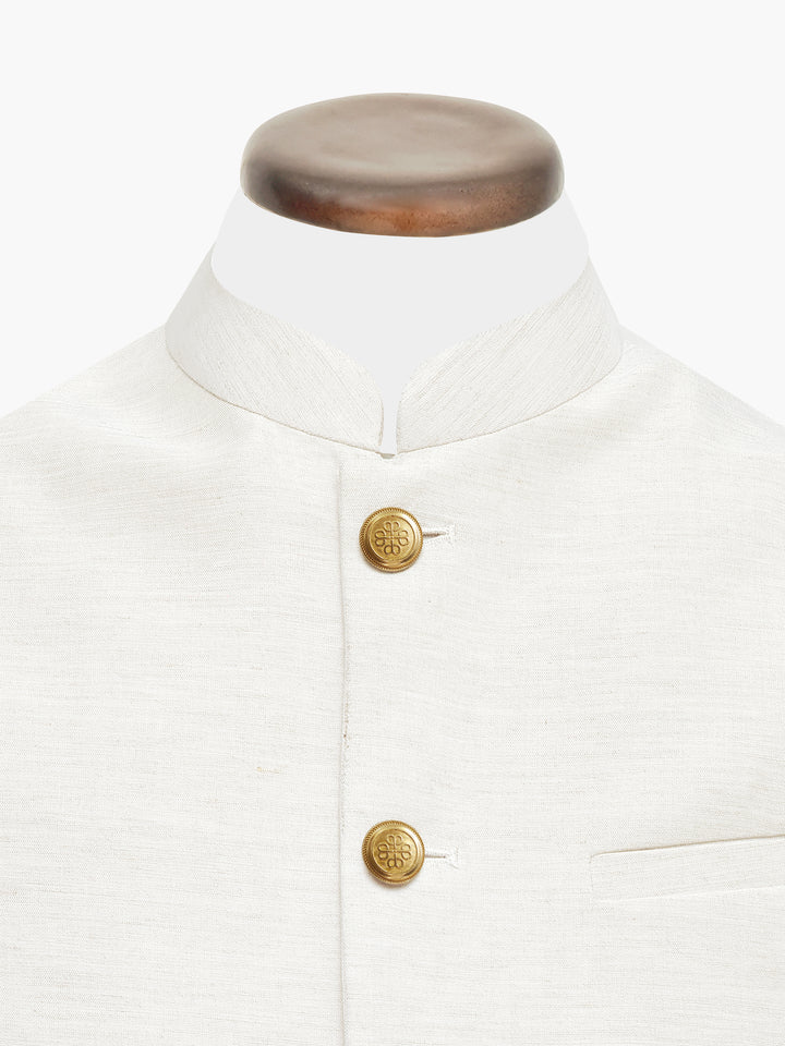 Beige Linen Waistcoat With Golden Buttons