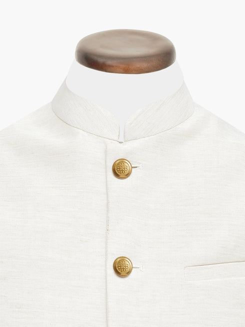 Beige Linen Waistcoat With Golden Buttons