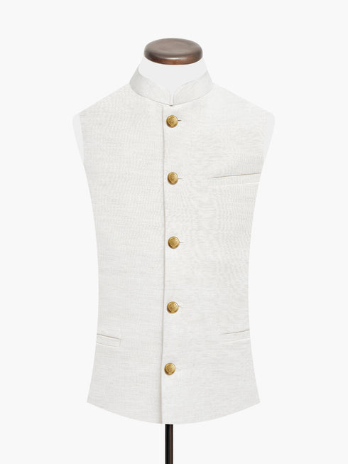 Beige Linen Waistcoat With Golden Buttons