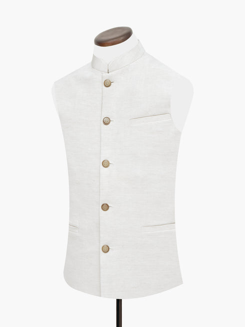 Beige Linen Waistcoat With Metal Buttons