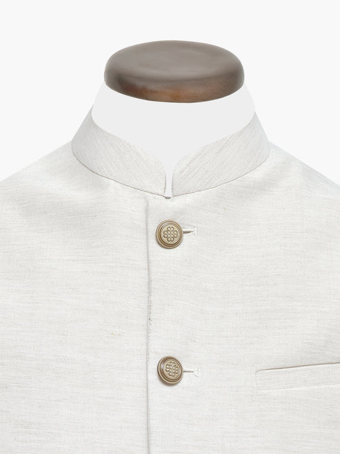 Beige Linen Waistcoat With Metal Buttons