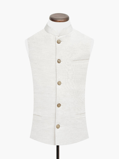 Beige Linen Waistcoat With Metal Buttons