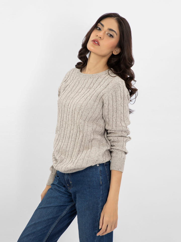 Beige Neppy Cable Knitted Crew Neck Jumper - Women