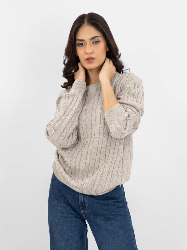 Beige Neppy Cable Knitted Crew Neck Jumper - Women