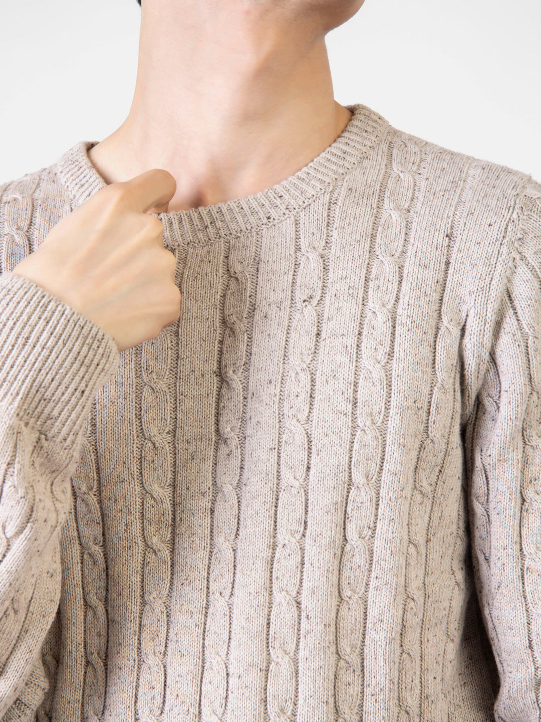 Beige Neppy Cable Knitted Crew Neck Jumper