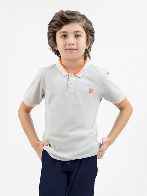 Beige Pique Polo With Orange Collar