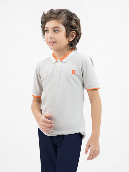 Beige Pique Polo With Orange Collar