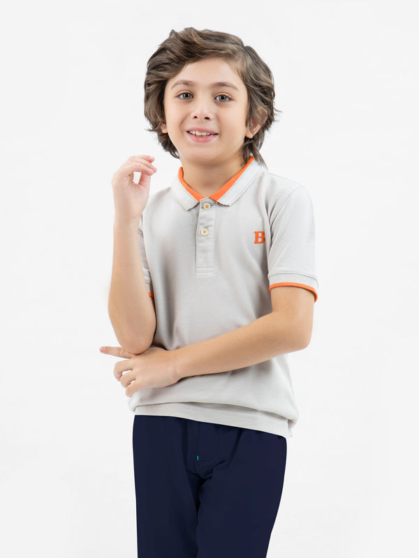 Beige Pique Polo With Orange Collar