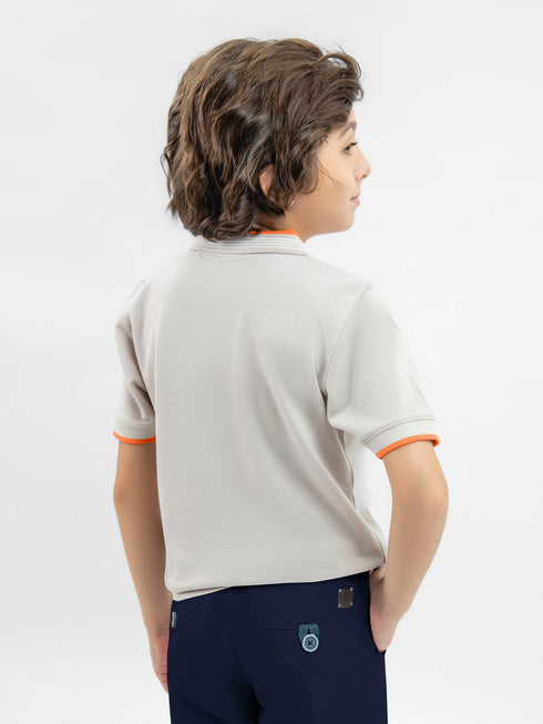 Beige Pique Polo With Orange Collar