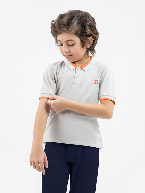 Beige Pique Polo With Orange Collar