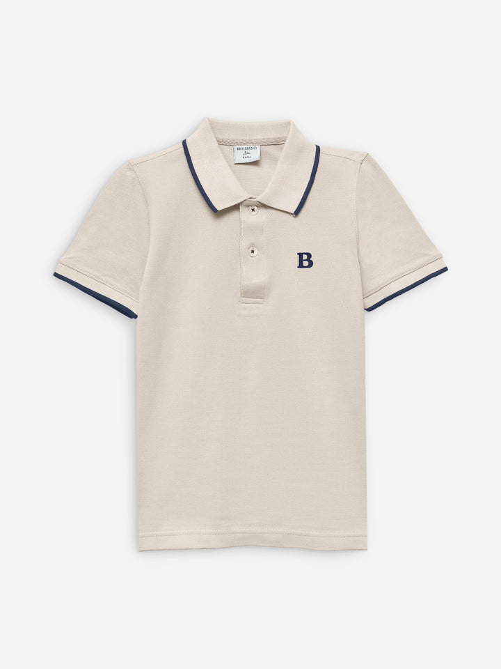 Beige Polo With Tipping Collar