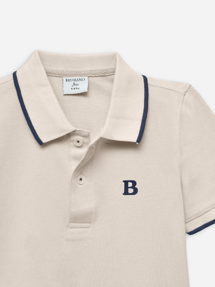 Beige Polo With Tipping Collar