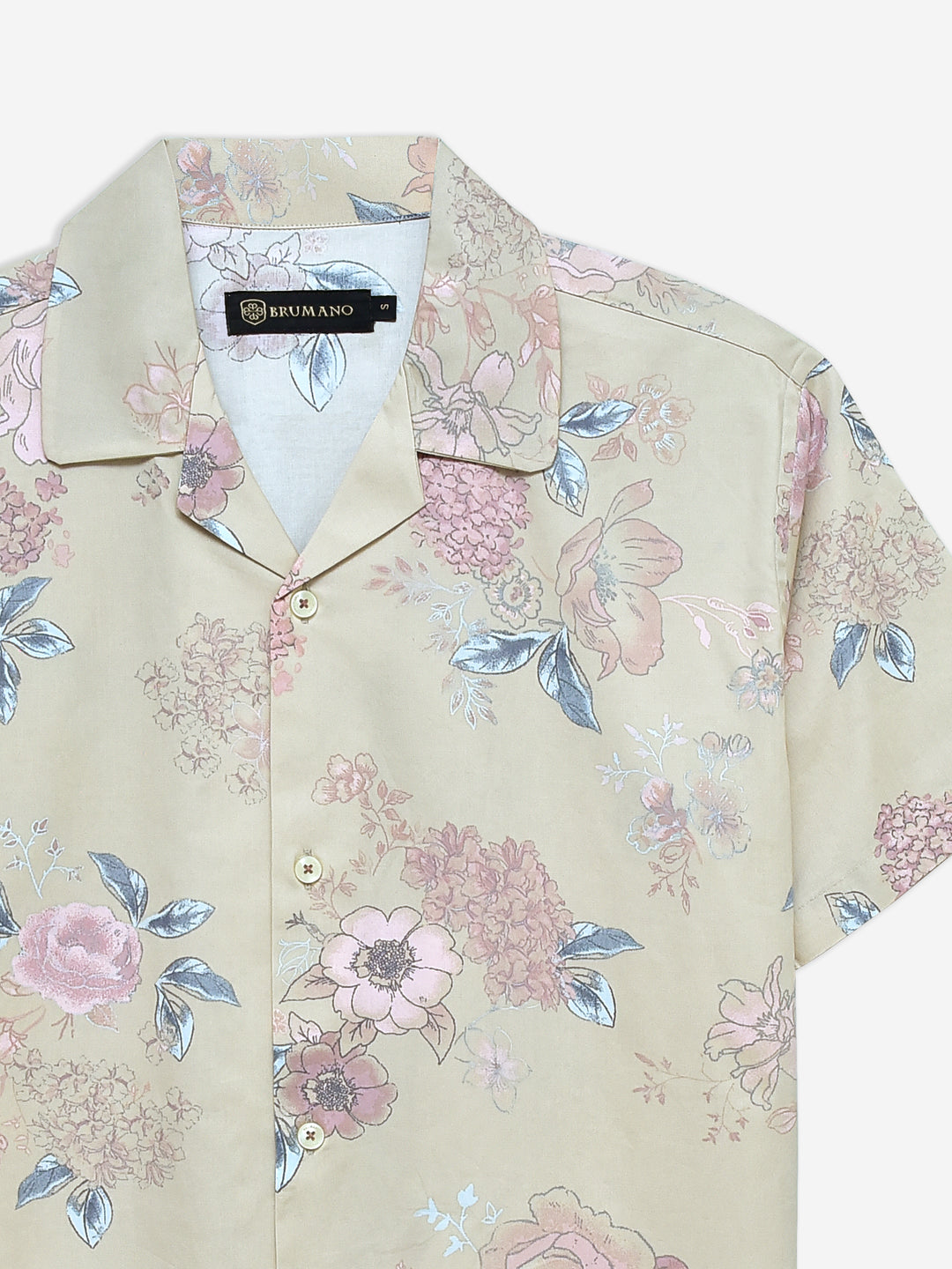 Beige Printed Floral Printed Cuban Collar Shirt Brumano Pakistan