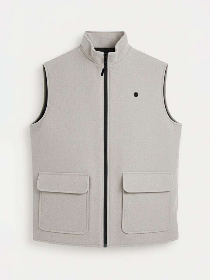 Beige Quilted Sleeveless Jacket