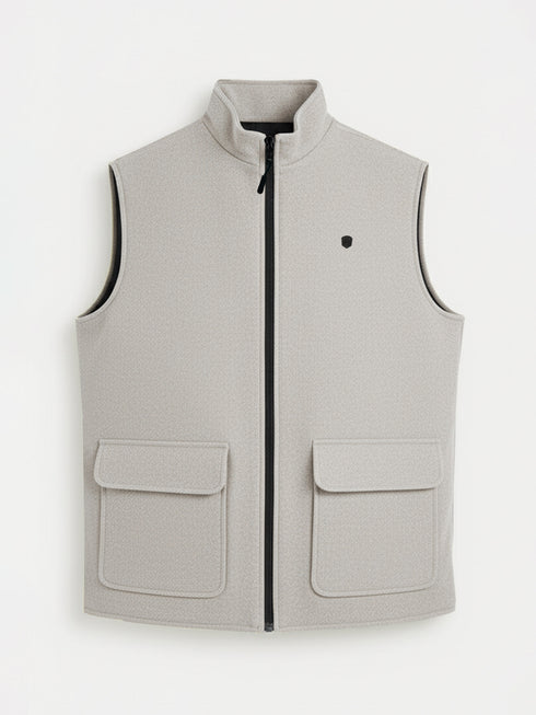 Beige Quilted Sleeveless Jacket