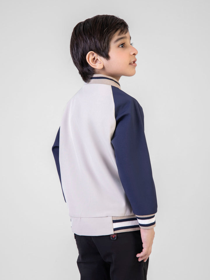 Beige Raglan Jacket With Contrasting Sleeves & Collar