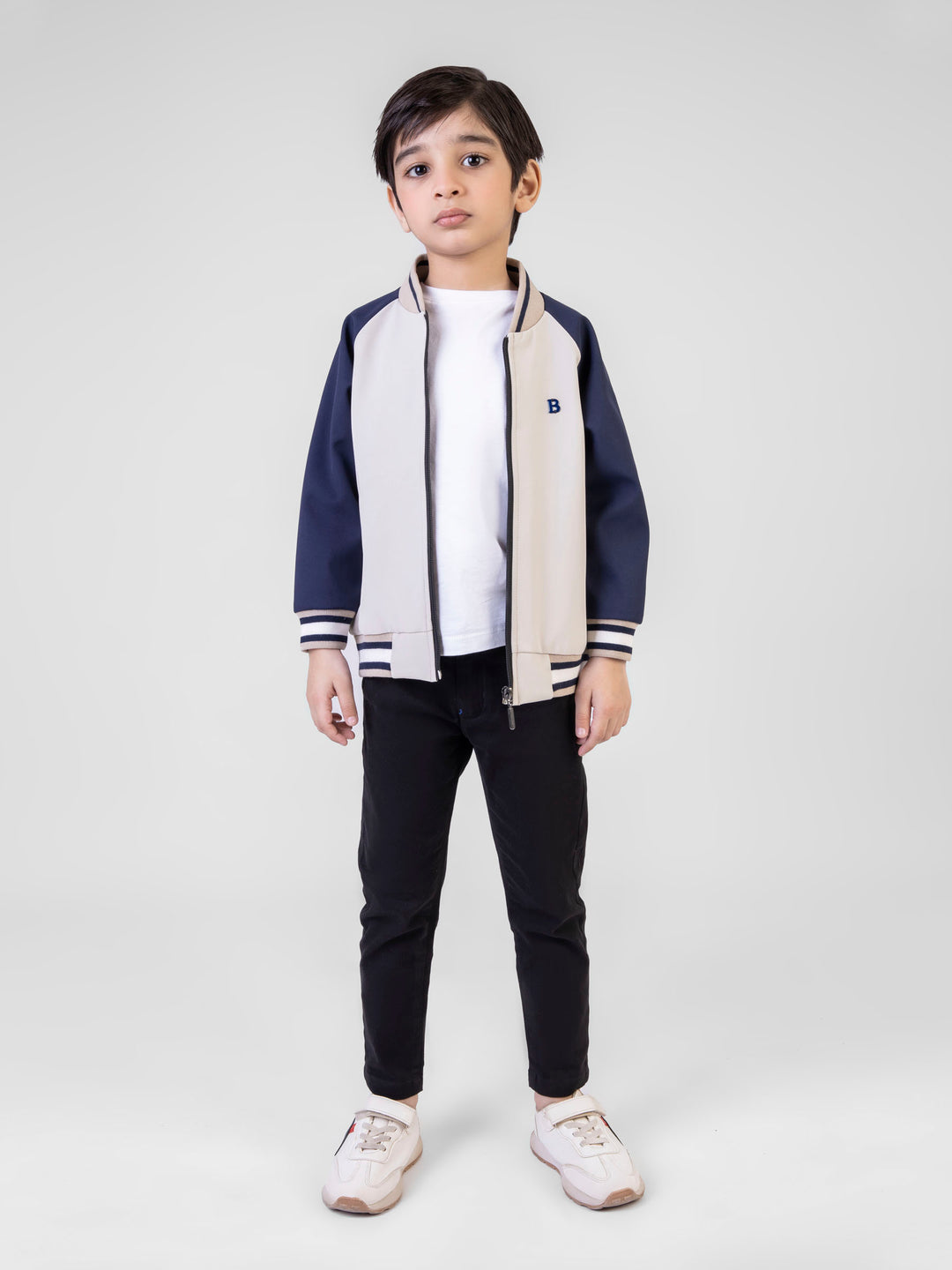 Beige Raglan Jacket With Contrasting Sleeves & Collar