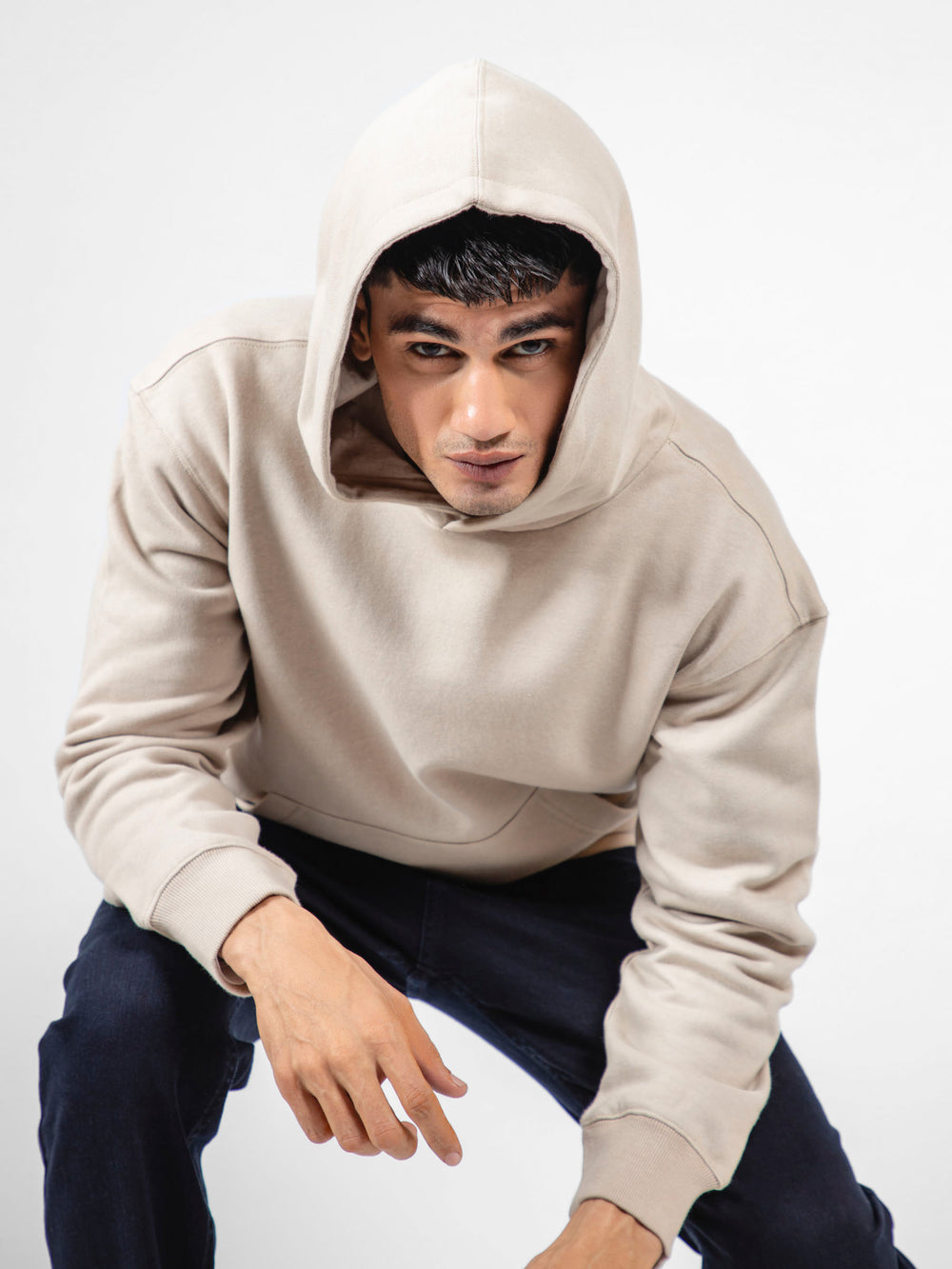 Beige Relaxed Fit Pullover Hoodie