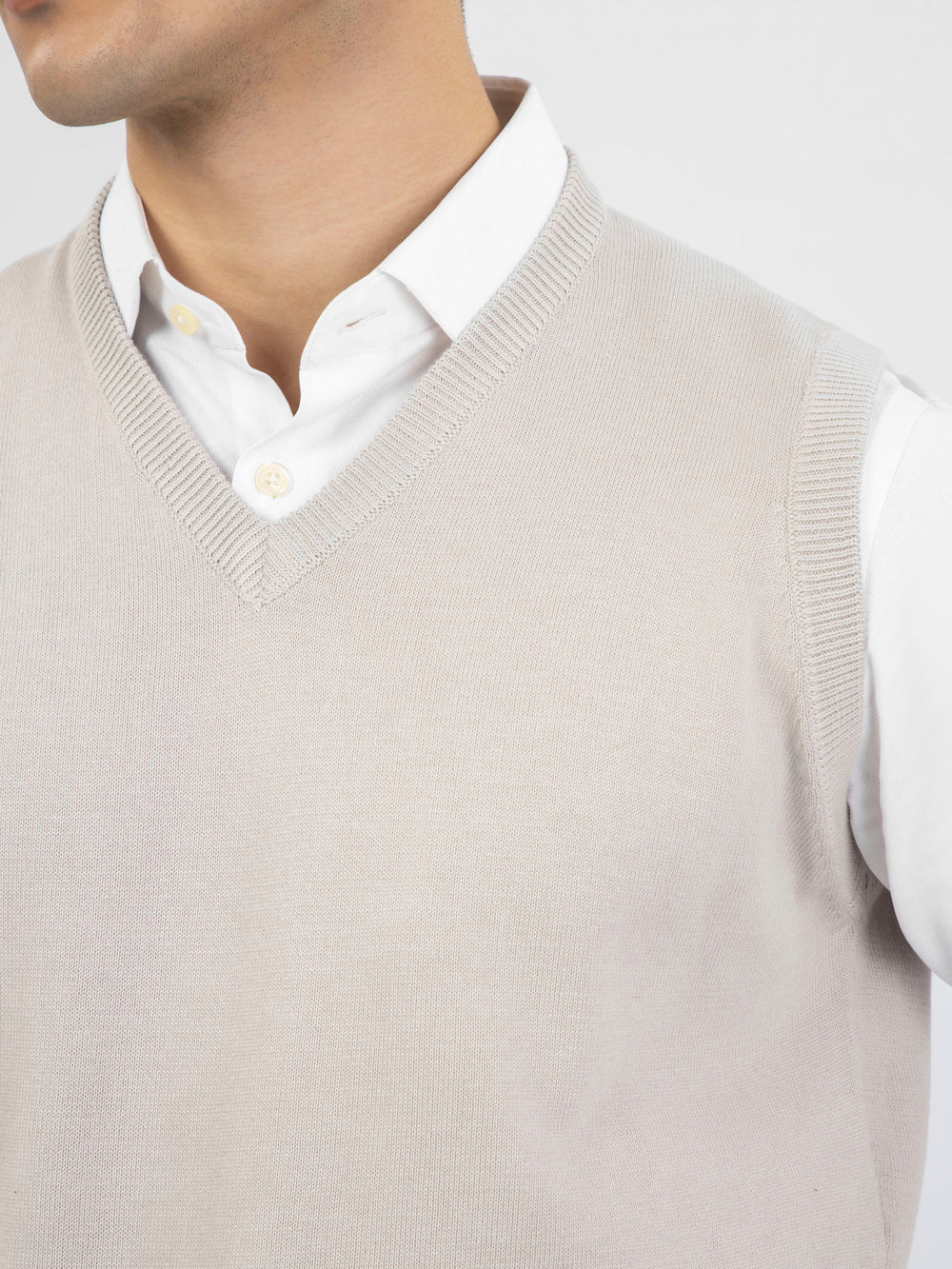 Beige Sleeveless V-Neck Sweater