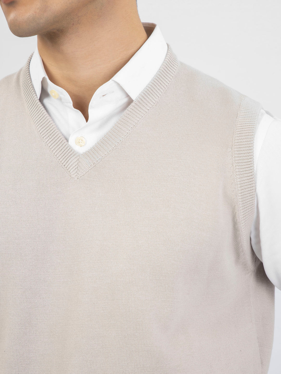 Beige Sleeveless V-Neck Sweater