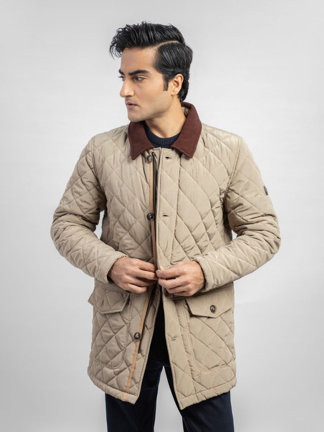 Beige Sportsquilt Long Jacket With Collar Brumano Pakistan