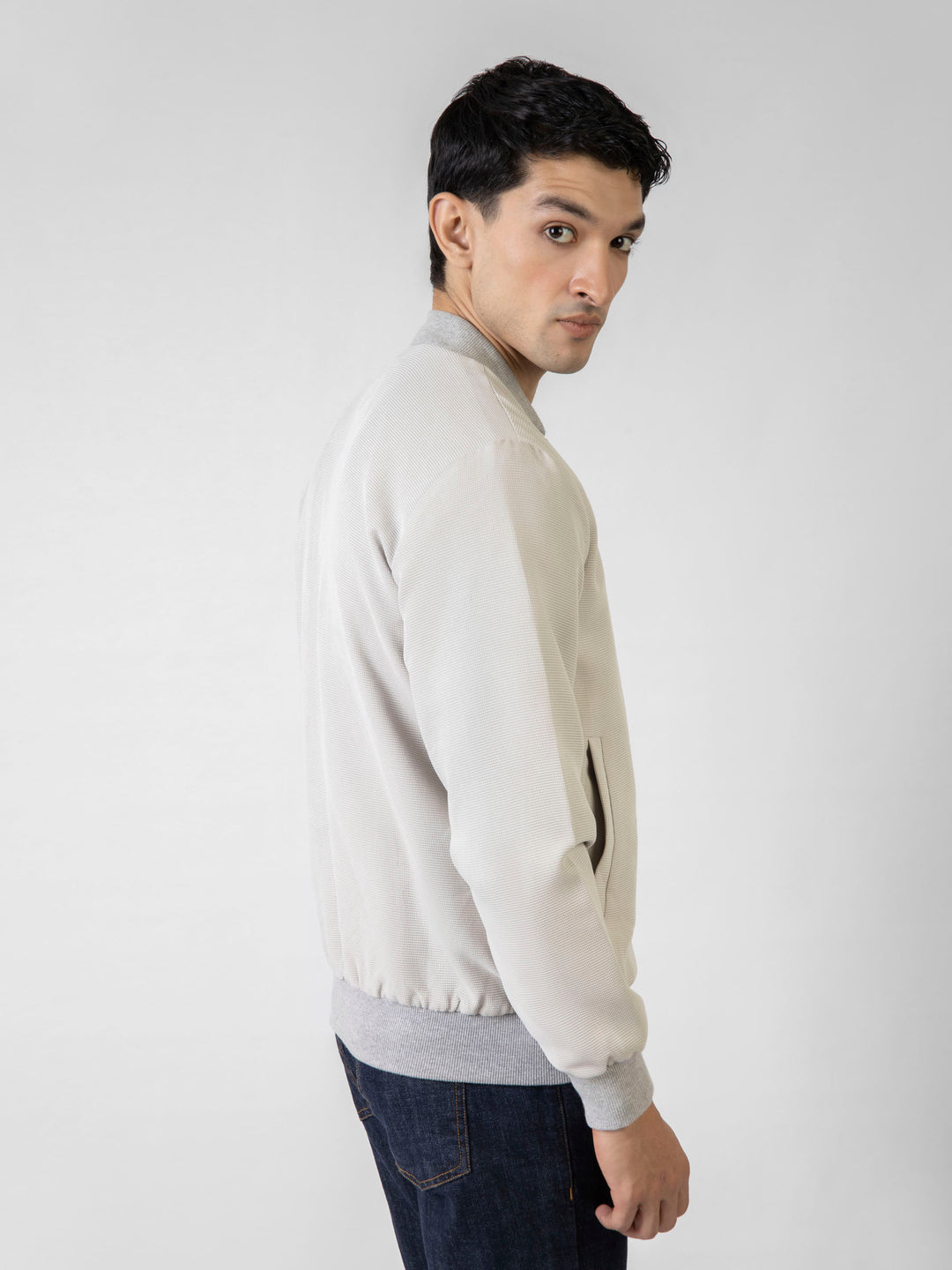 Beige Structured Everyday Bomber Jacket