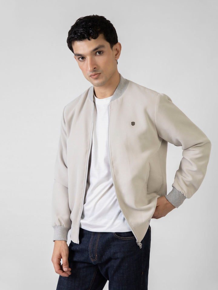 Beige Structured Everyday Bomber Jacket