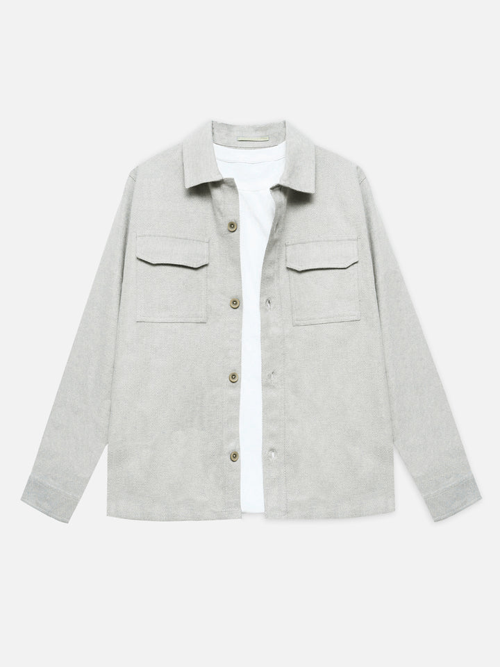 Beige Structured Over-Shirt With Front Flap Pockets