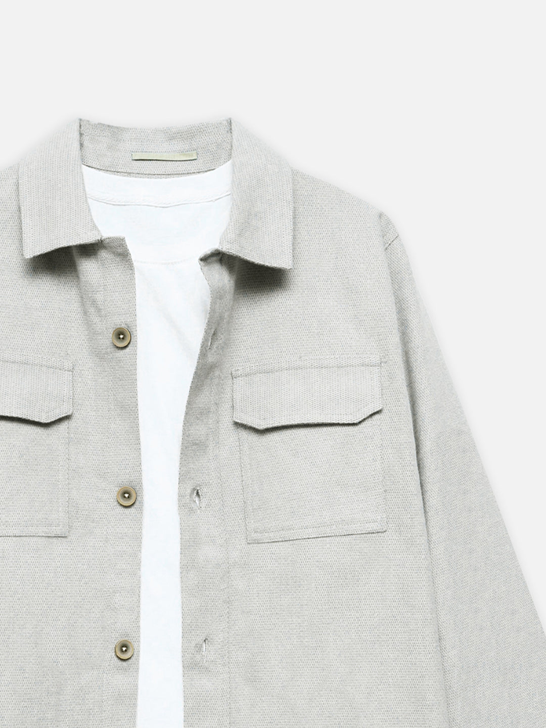 Beige Structured Over-Shirt With Front Flap Pockets