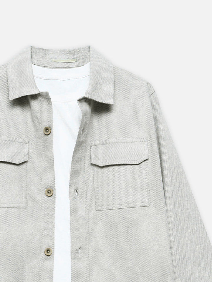 Beige Structured Over-Shirt With Front Flap Pockets