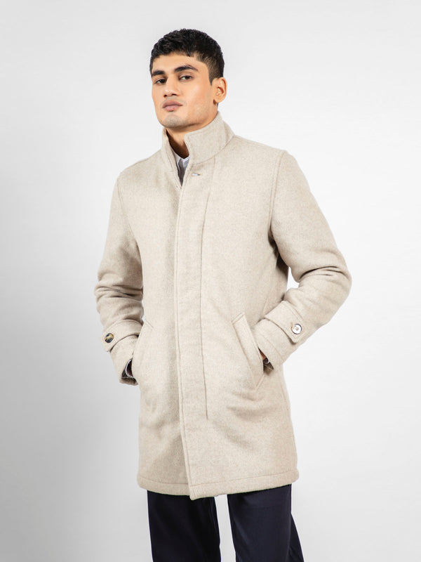 Beige Wool Blended Long Coat - Limited Edition Brumano Pakistan
