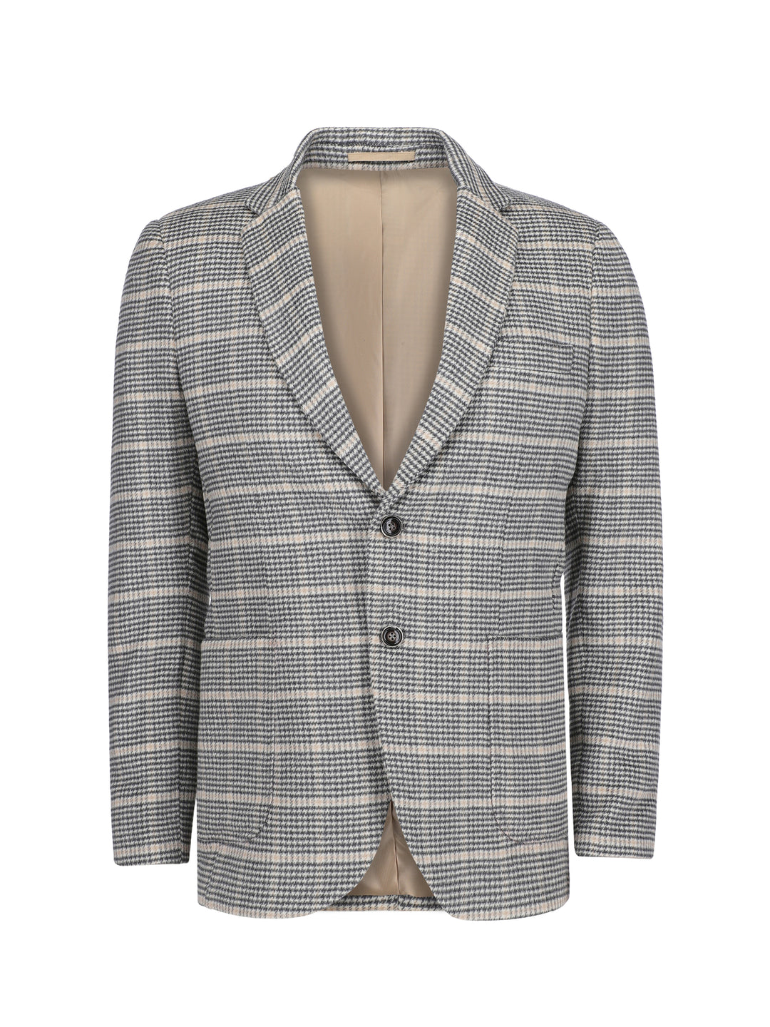 Beige & black houndstooth patterned cashmere blazer   sartoria brumano pakistan