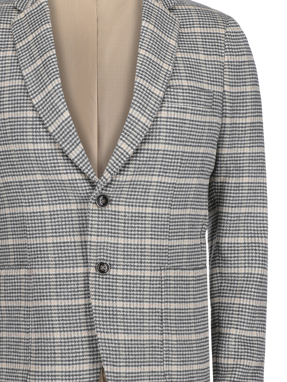 Beige & Black Houndstooth Patterned Cashmere Blazer - Sartoria