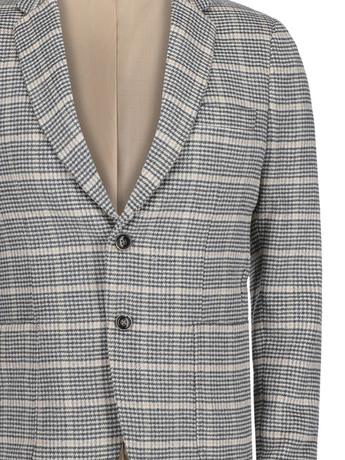 Beige & Black Houndstooth Patterned Cashmere Blazer - Sartoria Brumano Pakistan