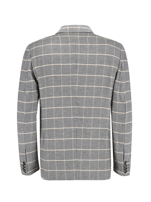 Beige & Black Houndstooth Patterned Cashmere Blazer - Sartoria Brumano Pakistan