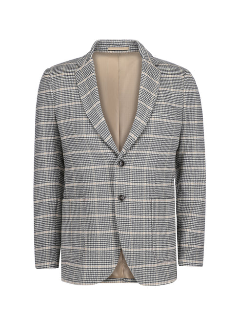 Beige & Black Houndstooth Patterned Cashmere Blazer - Sartoria Brumano Pakistan