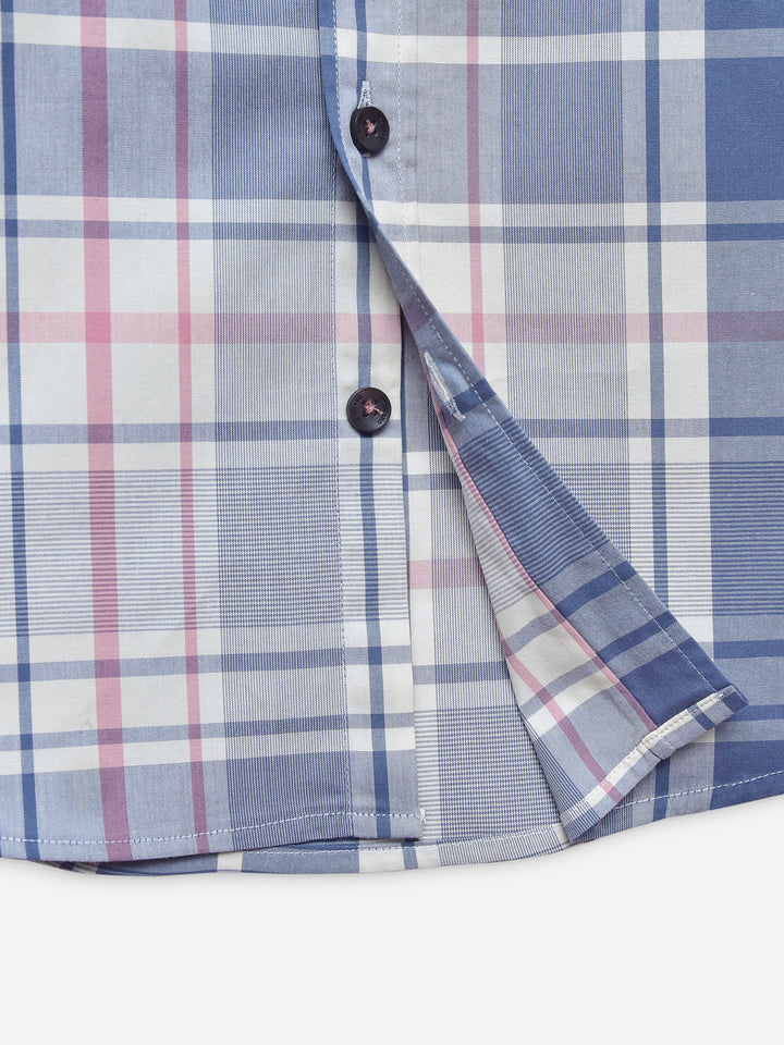 Beige & Blue Large Checkered Casual Shirt