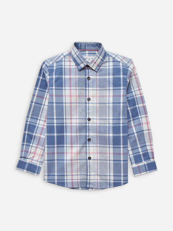 Beige & Blue Large Checkered Casual Shirt